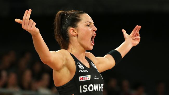 Sharni Layton pumps up the crowd. Picture: AAP