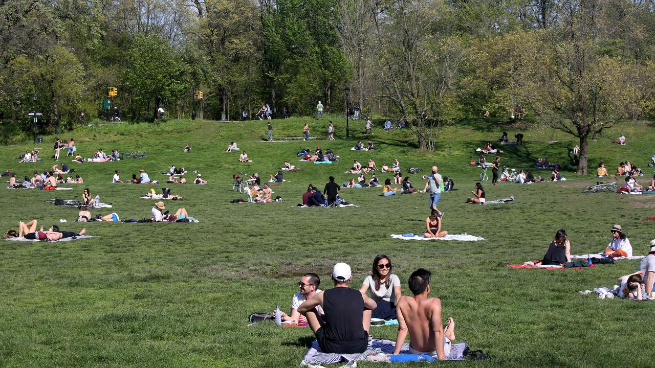 New York has been devastated by the virus but that didn’t stop some in the city taking advantage of nice weekend weather. Picture: Yana Paskova / Getty Images / AFP