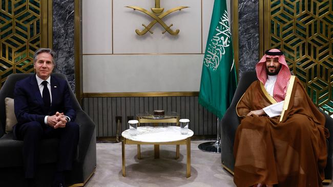 Saudi Arabia's Crown Prince Mohammed bin Salman meets US Secretary of State Antony Blinken in Jeddah last month. Picture: Pool/AFP