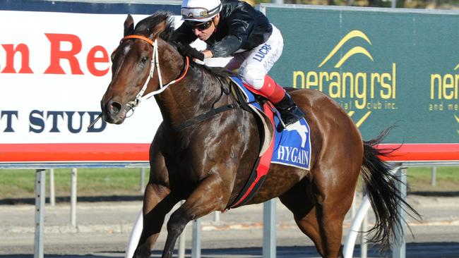 Leebaz draws clear to win the Group 2 $350,000 Hollindale Stakes at the Gold Coast. Picture: Grant Peters, Trackside Photography