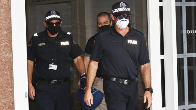 Sergeant Adam Eberl leaves the Supreme Court after giving evidence on Tuesday. Picture: Julianne Osborne