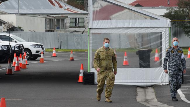 Covid cases are surging in Colac. The military has helped to set up a testing facility at a local sports ground. Picture: Jay Town