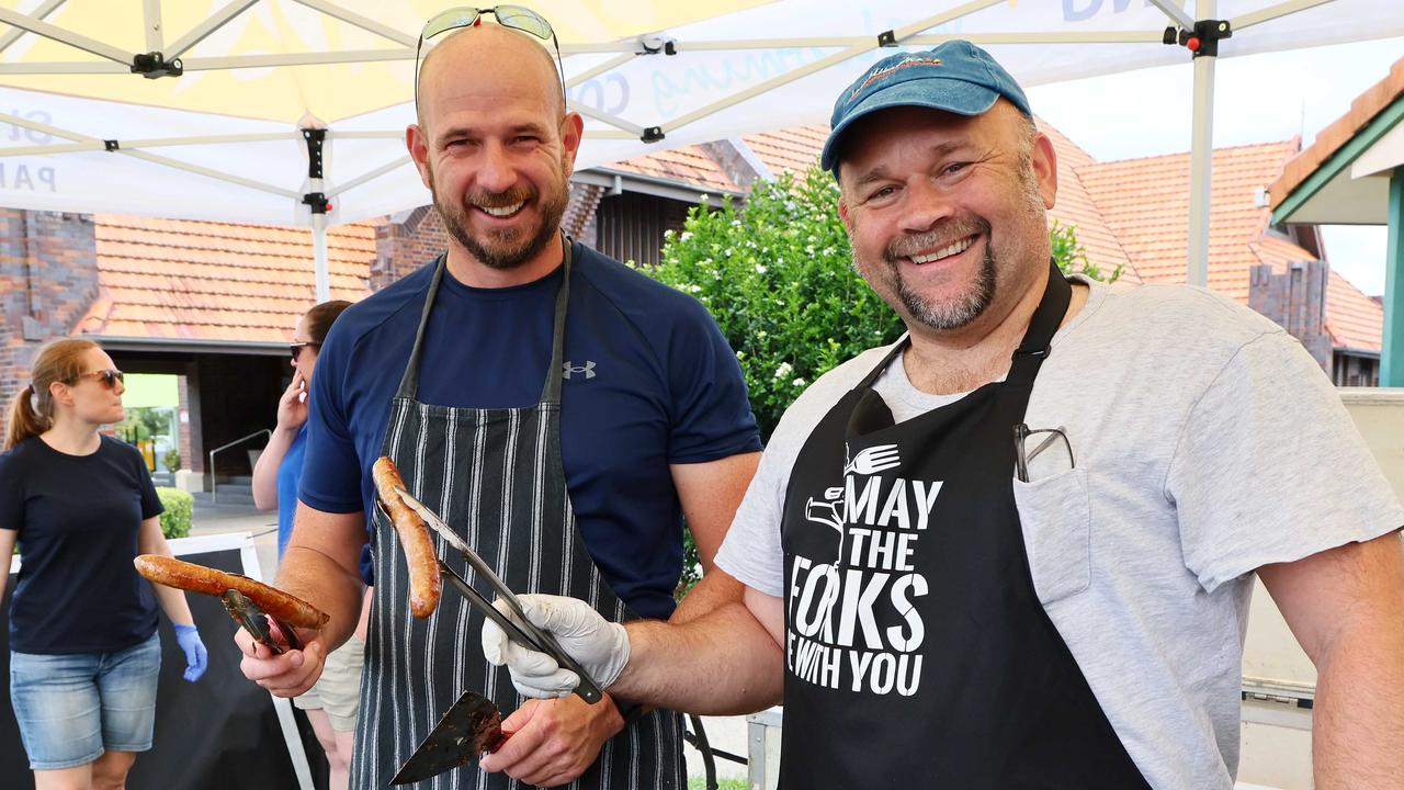 Local chefs David Schulz and Rodney Florent at the polling booth in Cannon Hill. Picture: NewsWire/Tertius Pickard