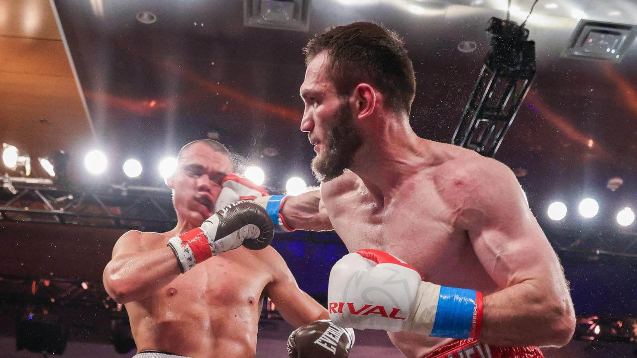 Bakhram Murtazaliev punches Tim Tszyu’s lights out. Photo by Alex Menendez / GETTY IMAGES NORTH AMERICA.