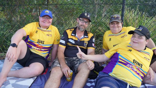 Aiden Schefe, Ben Bignell, Seth Bignell and Kirsty Bignell at the Sunshine Coast Stadium in Bokarina on Sunday, February 12, 2023. Picture: Katrina Lezaic