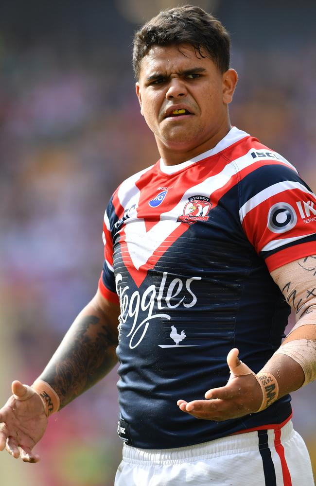 Shibasaki faces the daunting taskof coming up against Latrell Mitchell. (AAP Image/Darren England)