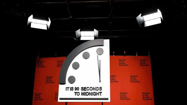 The 2023 Doomsday Clock is displayed by the Bulletin of the Atomic Scientists. Picture: AFP