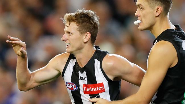 Will Hoskin-Elliott kept the Magpies in the match with three last-quarter goals. Picture: Getty Images