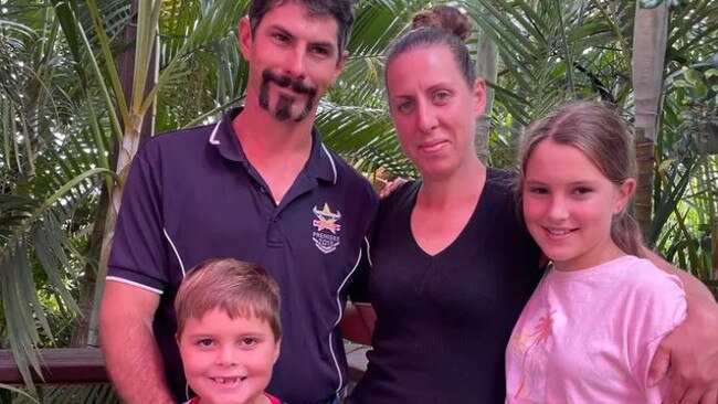 Jessica Townley, 38, was allegedly murdered by Rafferty Rolfe in a crash at Federal on the Bruce Highway on Friday. Jess with her partner Troy and stepchildren TJ and Montana. Picture: GoFundMe.