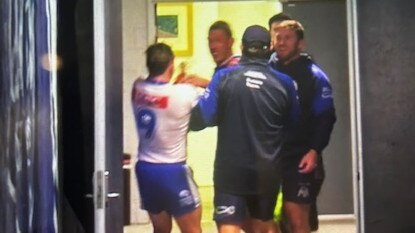 Reed Mahoney and Jack Hetherington clash in the tunnel at Accor Stadium. Picture: Fox League