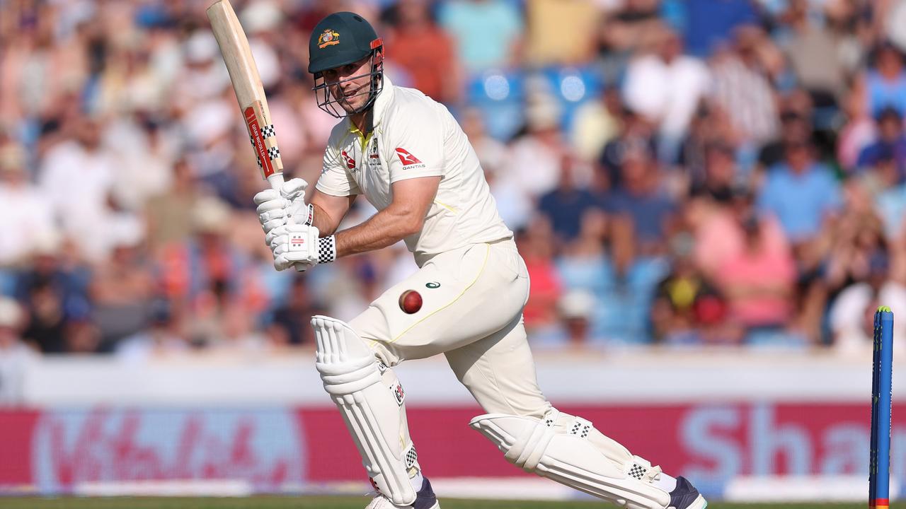 Mitch Marsh on his way to a century at Headingley. Picture: Richard Heathcote/Getty Images