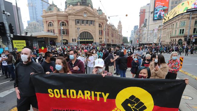 An Invasion Day rally in Melbourne on Australia Day. Picture: Alex Coppel