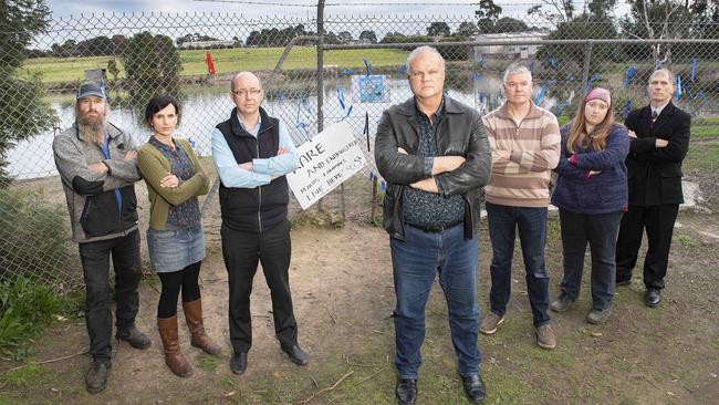 The community is rallying to save Lake Knox, which is set to be decommissioned by the State Government. Darren Wallace, Jude Dwight, Anthony Bigelow, Mark Glazebrook, David Leiper, Melissa Allen and Richard Faragher at the site. Picture: Ellen Smith