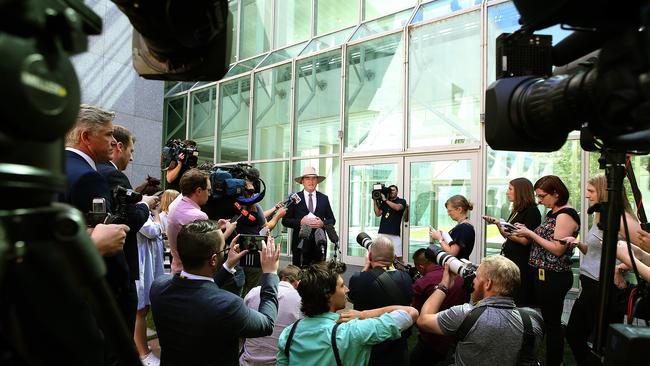 Barnaby Joyce called for privacy, then called the PM ‘inept’ at a press conference. Picture: Kym Smith