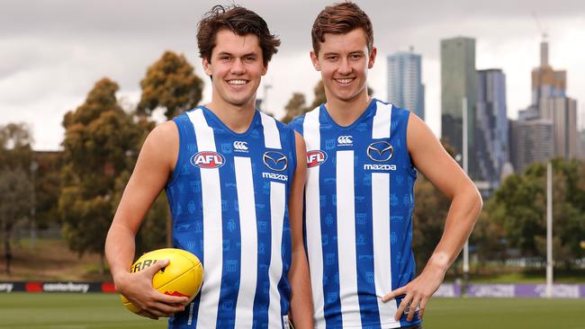 North Melbourne draftees Curtis Taylor (left) and Joel Crocker (right). Picture: Getty