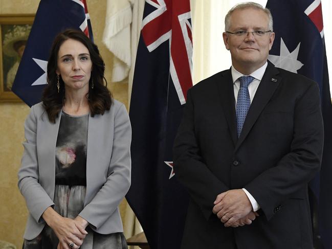 New Zealand Prime Minister Jacinda Ardern with Australian Prime Minister Scott Morrison on Friday. Picture: Bianca De Marchi