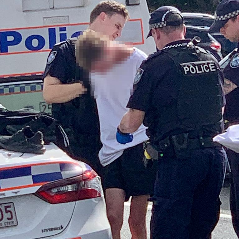 A Moranbah man was arrested after a police car was rammed at the corner of Gordon and Milton Sts. Picture: Duncan Evans