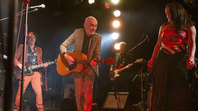 Kelly flanked by Dan Kelly and Jess Hitchcock at his album launch. Picture: Tony Gough