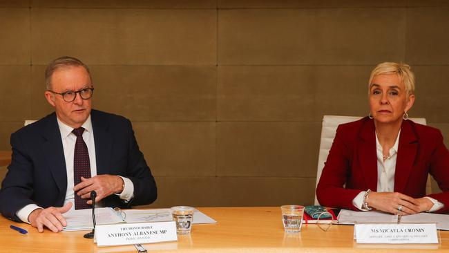 Anthony Albanese with Domestic Family and Sexual Violence Commissioner Micaela Cronin. Picture: NCA Newswire / Gaye Gerard