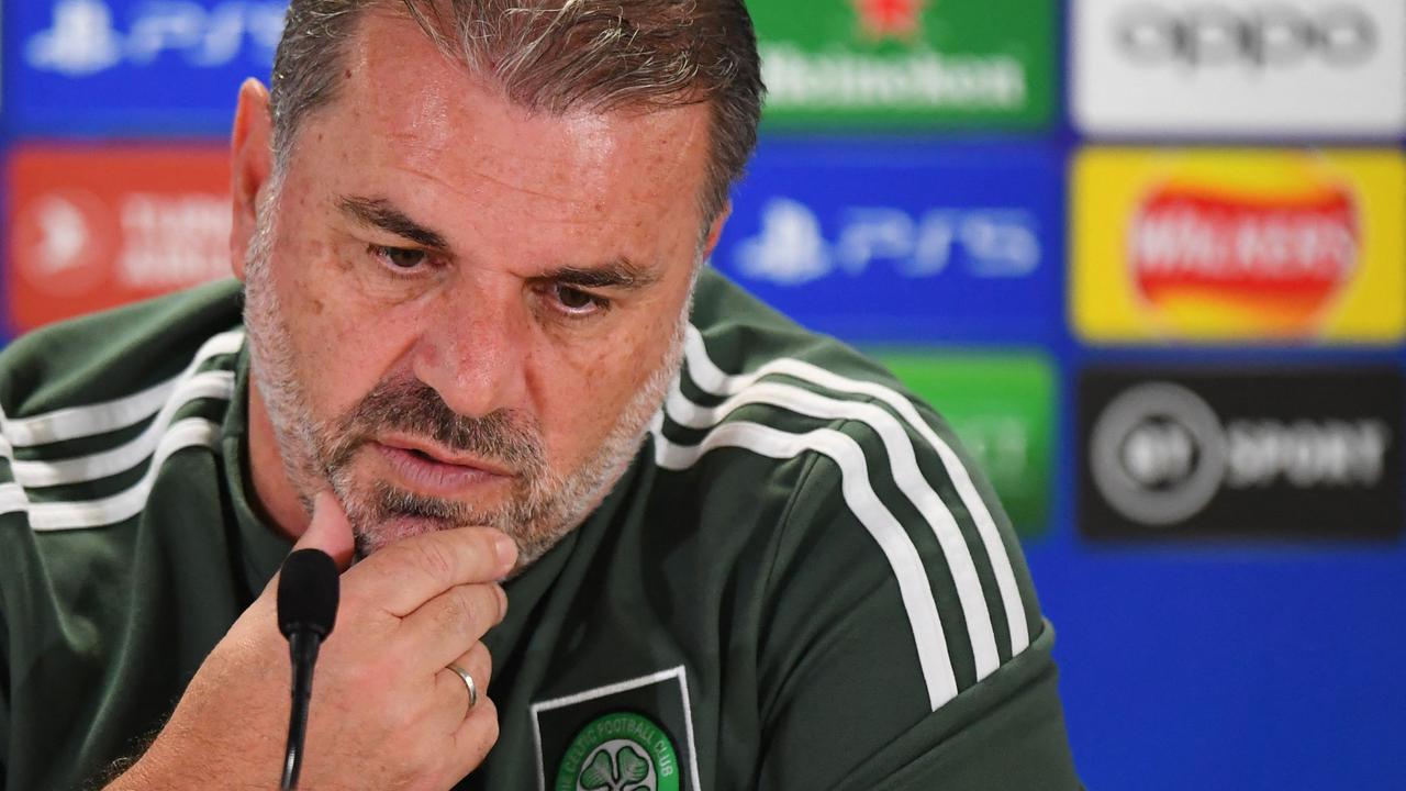 Celtic's Greek Australian manager Ange Postecoglou speaks during a press conference at Celtic Park in Glasgow on September 5, 2022, on the eve of their UEFA Champions League Group F football match against Real Madrid. (Photo by ANDY BUCHANAN / AFP)