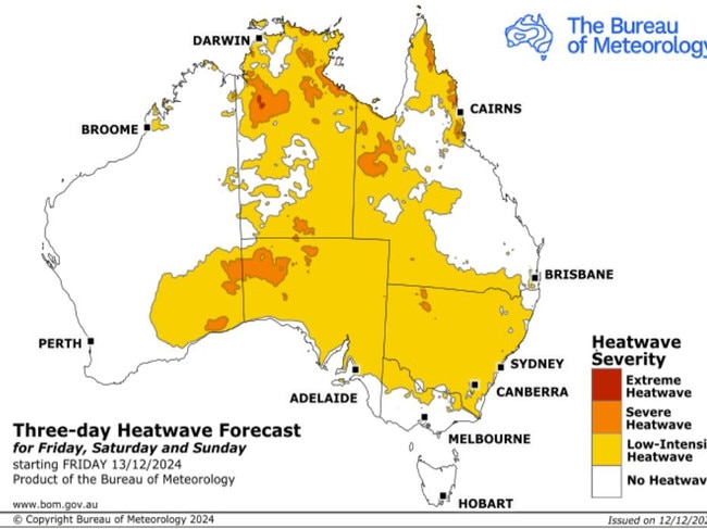 The heatwave will cover much of Australia. Picture: Bureau of Meteorology