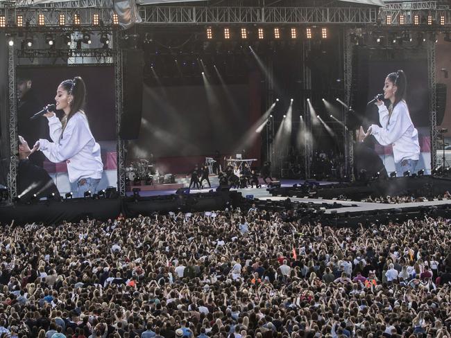 Singer Ariana Grande performs at the One Love Manchester tribute concert in Manchester, north western England, Sunday, June 4, 2017. Picture: Danny Lawson/AP