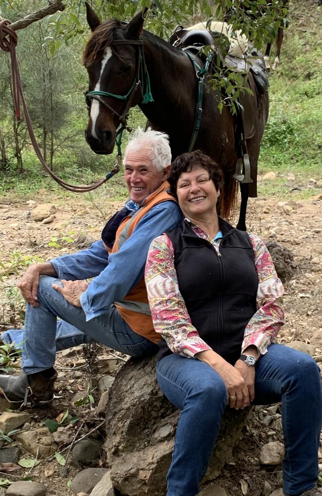 Eric Morris and Karen Morgan share a laugh at lunch in Ben Mohr State Forest. Picture: Supplied