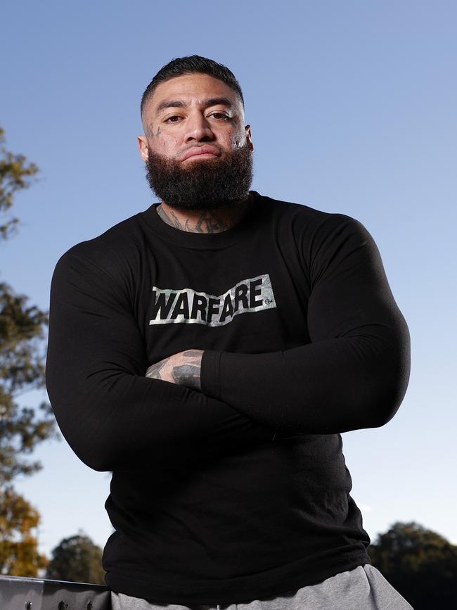 Rapper John Lavulo, known as Big Kash is a former bikie who says he’s left the gangster life behind. Picture: Jonathan Ng