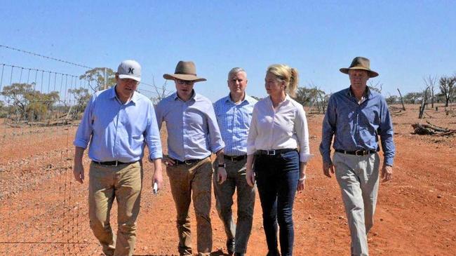 FUNDING: Scott Morrison, Agriculture and Water Resources Minister David Littleproud, Deputy PM Michael McCormack and Deputy Nationals Leader Bridget McKenzie on a visit to western Queensland earlier this year. Picture: Contributed