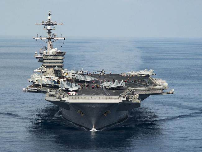 The USS Carl Vinson on the South China Sea while conducting flight operations on April 9. Picture: Danny Kelley/US Navy/AFP