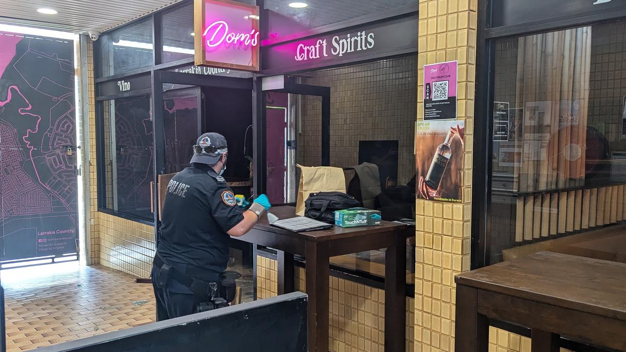 Nightcliff's Aralia St shops were ram raided overnight on Wednesday, December 12, 2024, with businesses Porkin' and Dom's Bar &amp; Lounge targeted by thieves once they were inside the arcade. Picture: Alex Treacy