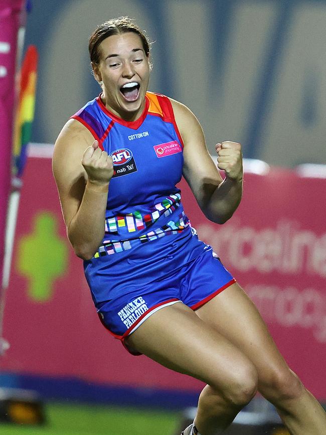 Isabel Huntington celebrates a goal. Picture: Michael Klein