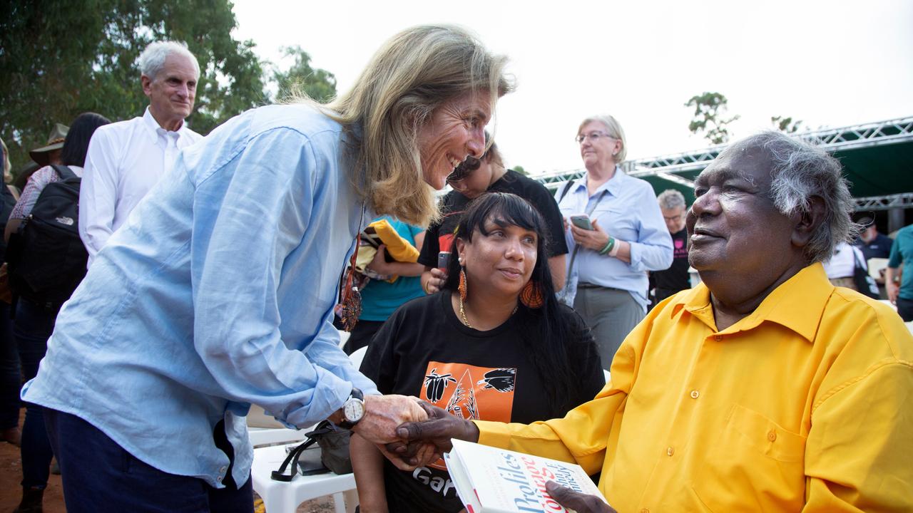 Yunupingu met US Ambassador Caroline Kennedy at Garma in 2022. Picture: Melanie Faith Dove