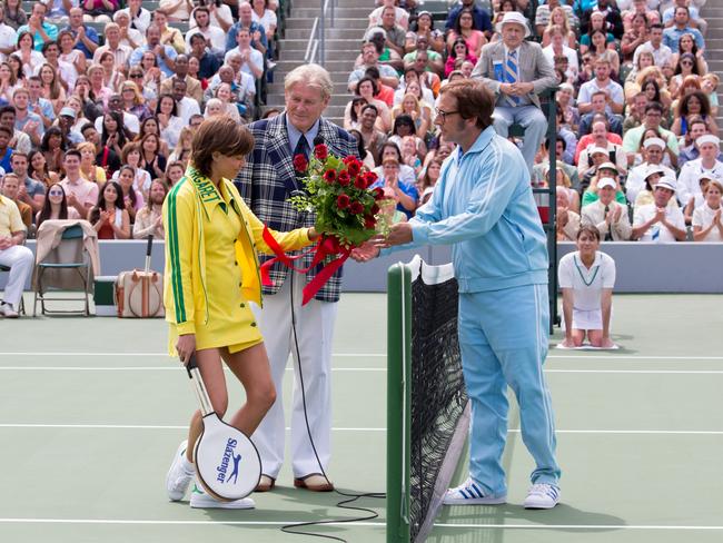 McNamee as Court preparing to take on Steve Carell as veteran men’s player Bobby Riggs in Battle of the Sexes. Picture: Twentieth Century Fox