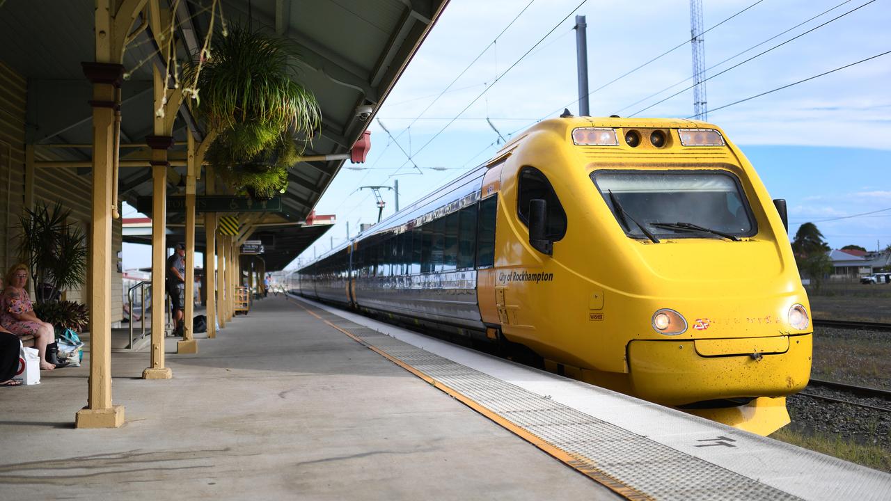 Bundaberg, 2020: The Tilt Train pulls into Bundaberg station. At the time, Queensland Premier Annastacia Palaszczuk was announcing a $600 million commitment for 20 new trains to be built in Maryborough should Labor win government in 2020. In 2023 Qld Labor increased this promise to 65 new passenger trains by 2032. Picture: NCA NewsWire / Dan Peled