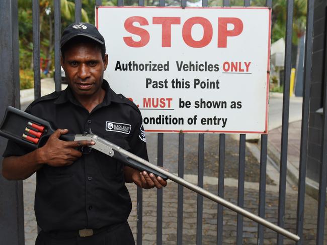 It’s common for foreigners in Port Moresby to live in fortified homes and hotels under 24-hour armed guard. Picture: AAP/Mick Tsikas