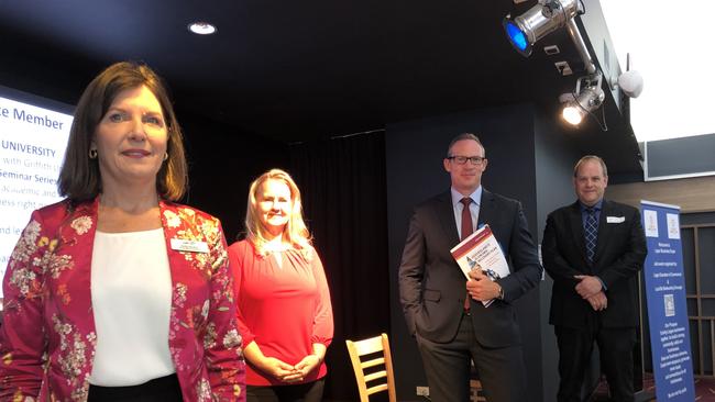 Springwood candidates, from left, LNP’s Kirrily Boulton, Animal Justice Party’s Judy Rush, ALP and sitting MP Mick de Brenni and One Nation’s Greg Cookson.