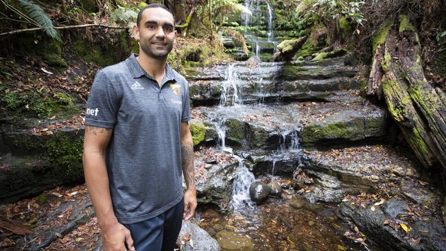 Hawthorn football player Shaun Burgoyne enjoying some fresh mountain air on Mt Wellington/kunanyi. Picture: RICHARD JUPE