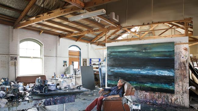 Tasmanian artist Geoff Dyer in his studio in North Hobart. Picture: DESPARD GALLERY