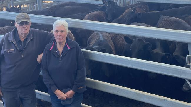 Cherrymount owners Mick and Dawn Ernest offered 300 mixed-sex Angus weaners at Ballarat on Friday. Picture: Supplied