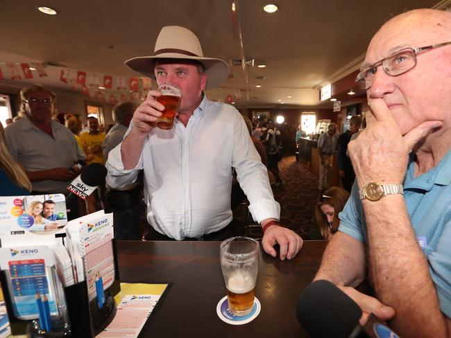 Former Deputy PM Barnaby Joyce begins his re-election campaign talking locals at a pub in Tamworth. Picture: Lyndon Mechielsen/The Australian