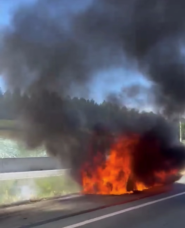 Just yesterday, a car caught fire on the M1 near Caboolture. Source: 7 News Facebook