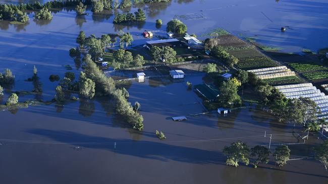 Flood affected areas are seen from a helicopter in the Windsor area near Sydney. Picture: AAP