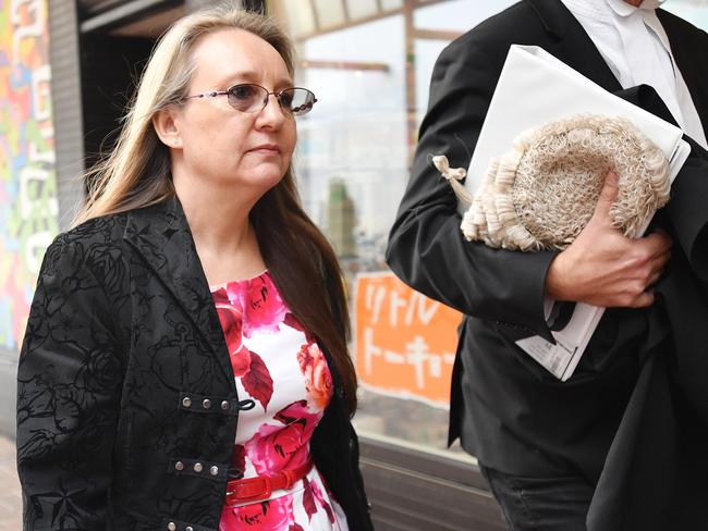 Jenny Hallam is seen outside the District court in Adelaide, Tuesday, October 8, 2019. Jenny Hallam is to face sentencing submissions over the supply of medicinal cannabis to cancer patients. (AAP Image/David Mariuz) NO ARCHIVING