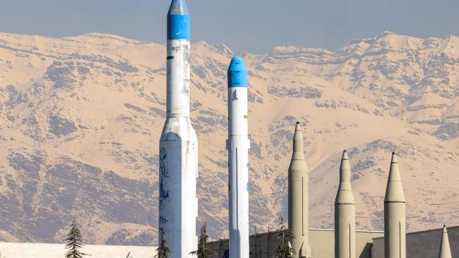 Replicas of Iranian ballistic missiles at the Holy Defence Museum in Tehran. Picture: AFP.