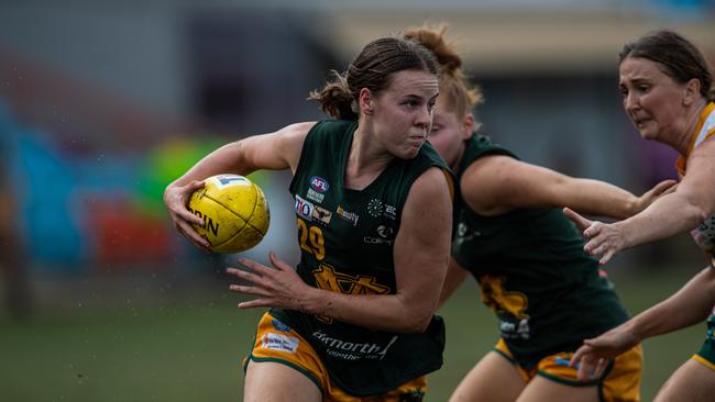 Caitlin Sargent in the 2023-24 NTFL Women's Grand Final between PINT and St Mary's. Picture: Pema Tamang Pakhrin