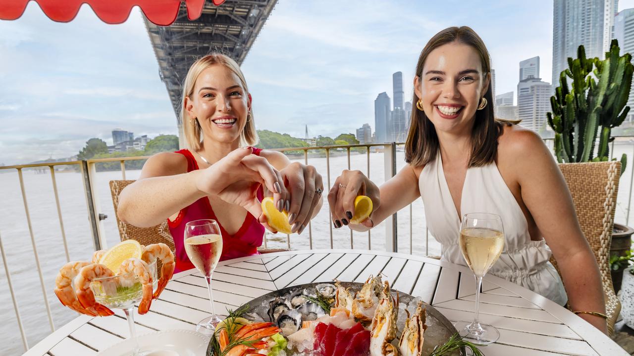 Anastasia Yves and Natasha Rabbitt at Howard Smith Wharves, one of the destinations promoted in the new Brisbane tourism campaign. Picture: Jared Vethaak