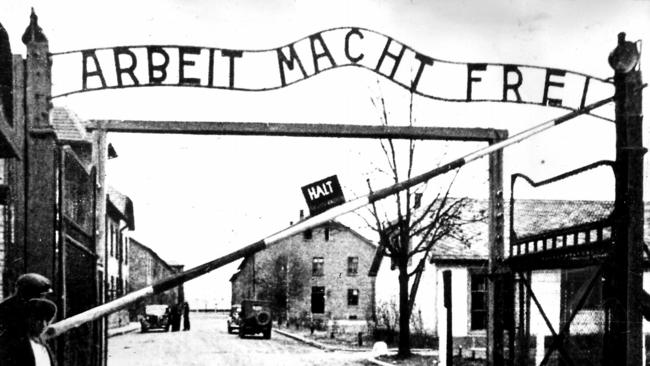 The entrance to Auschwitz concentration camp in 1945. Picture: AAP