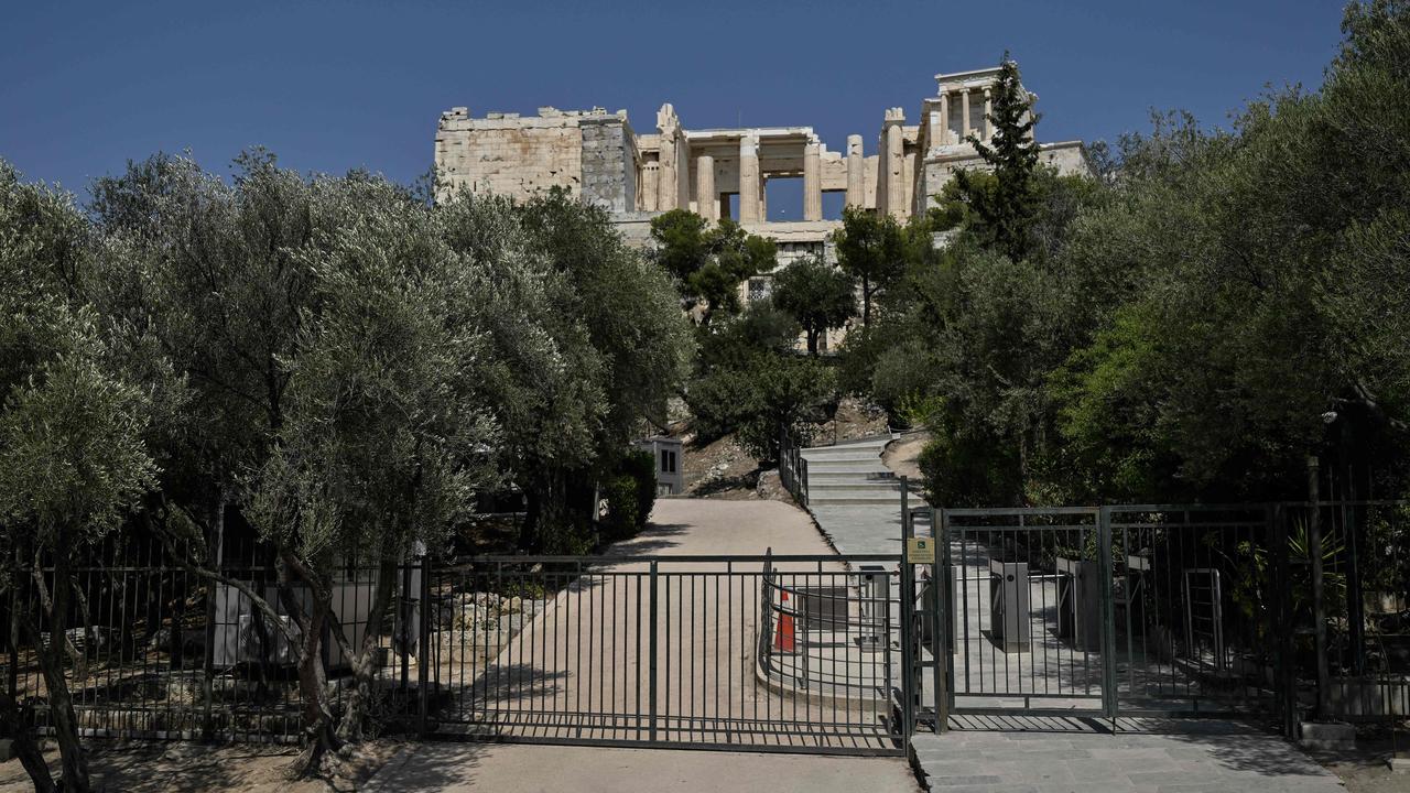 The Acropolis archaeological site in Athens is closed as the country is hit by a heatwave. Picture: Louisa Gouliamaki / AFP