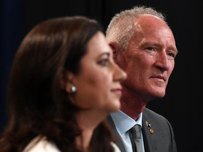 Queensland Premier Annastacia Palaszczuk (left) and One Nation's Steve Dickson look on during 'The People's Forum' leaders debate at the Broncos Leagues Club, Brisbane, Thursday, November 16, 2017. Queenslanders will go to the polls on November 25. (AAP Image/Dan Peled) NO ARCHIVING